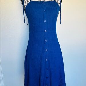 Francesca's Collections Navy Button-Front Midi Dress